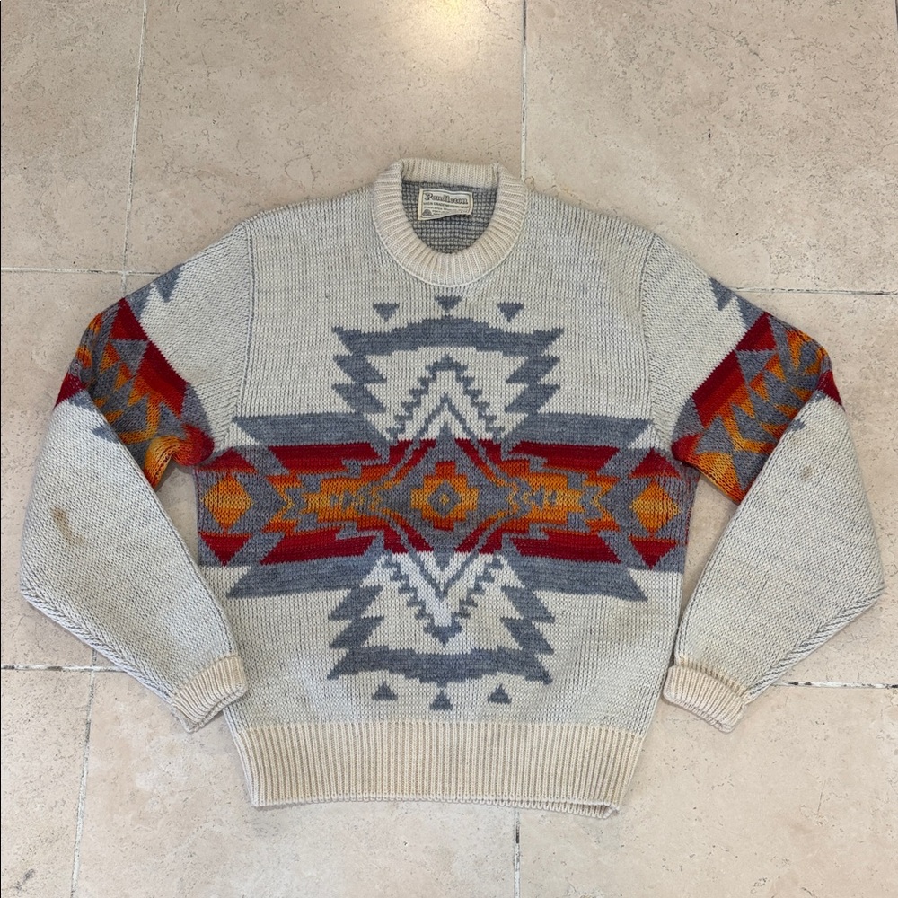 70s Vintage Pendleton High Grade Western Wear Aztec Wool Knit Sweater Size M